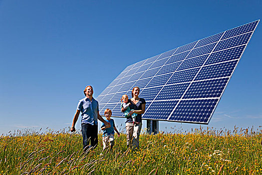 家庭,走,土地,太阳能电池板