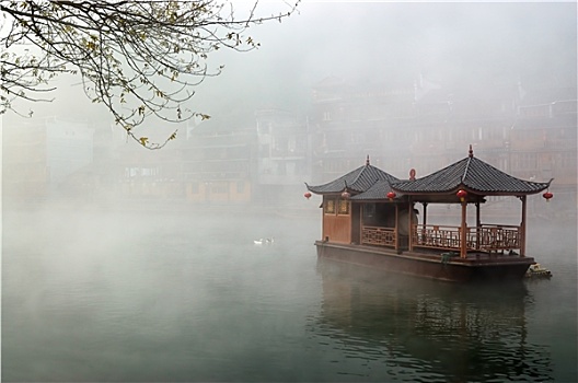 中国,风景,船,雾状,河