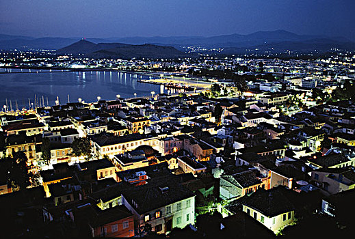 希腊,伯罗奔尼撒半岛,阿格利司,晚间,风景,老城,大幅,尺寸