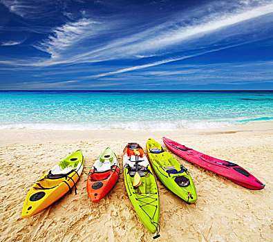 彩色,皮划艇,热带沙滩,泰国