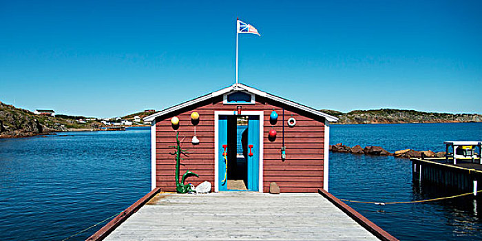 小,建筑,结束,码头,旗帜,纽芬兰,拉布拉多犬,特威林盖特,加拿大