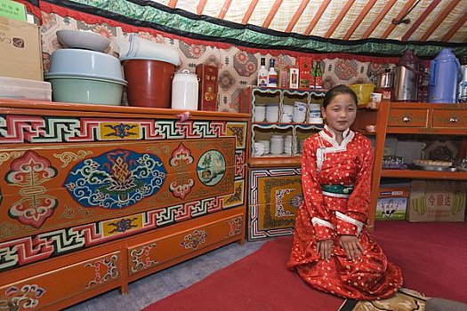 蒙古人,女孩,蒙古包,蒙古,中国