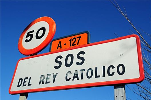 路标,萨拉戈萨省,西班牙,欧洲