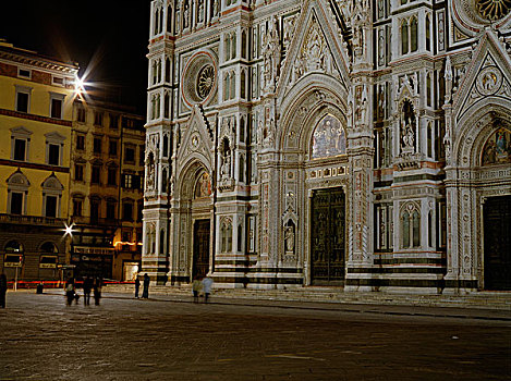 大教堂,广场,夜晚,佛罗伦萨,意大利