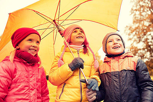高兴,孩子,伞,秋天,公园