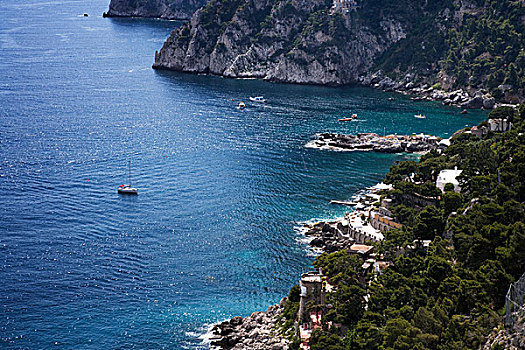 俯拍,海岸,卡普里岛,那不勒斯湾,那不勒斯省,坎帕尼亚区,意大利