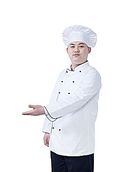 站在白色背景下的厨师