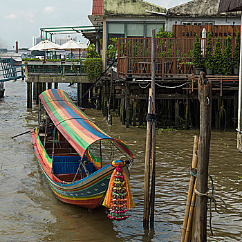 传统,船,停泊,码头,曼谷,泰国