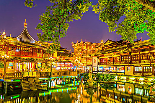 上海,神,庙宇,夜晚