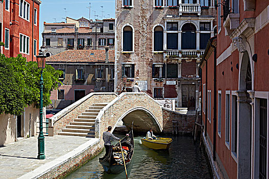 运河,桥,小船,威尼斯,意大利,欧洲