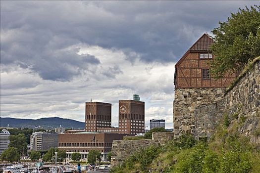 市政厅,要塞,奥斯陆,挪威,斯堪的纳维亚,欧洲