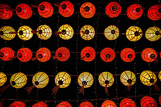 红色,黄色,灯笼,悬挂,天花板,清迈,泰国