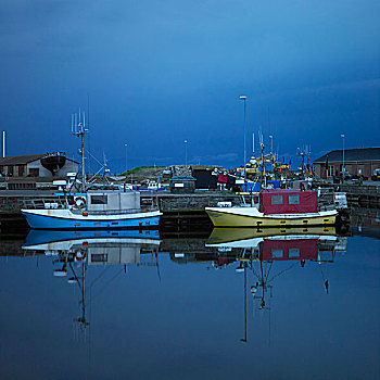 渔船,港口,夜晚,丹麦
