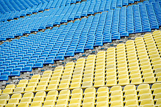 全画幅,空,黄色,蓝色,座椅,体育场
