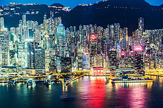 香港岛,天际线,光亮,夜晚,香港,中国