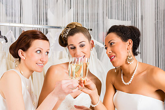 新娘,喝,香槟,婚礼,店