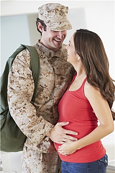 怀孕,妻子,问候,军事,母亲,家,离开