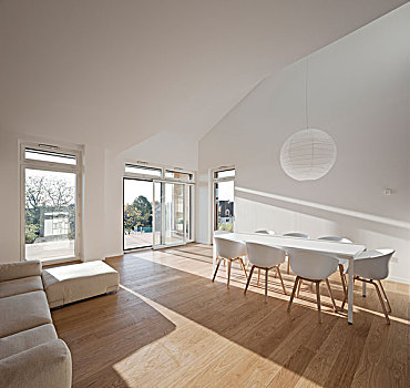 白色,桌子,椅子,现代,开放式格局,房间,空气,法国