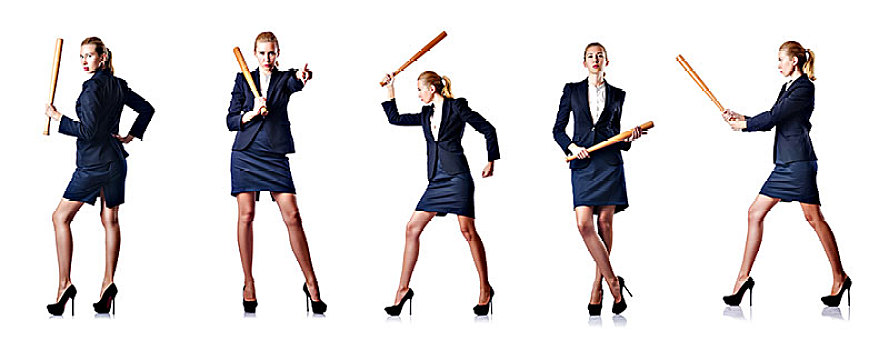 职业女性,棒球棒,白色背景