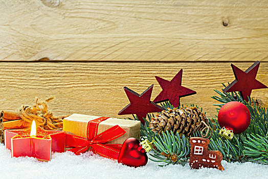 圣诞装饰,雪地,正面,木头