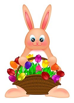 高兴,复活节兔子,兔子,彩色,郁金香,篮子