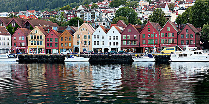 建筑,泊船,海岸,卑尔根,挪威