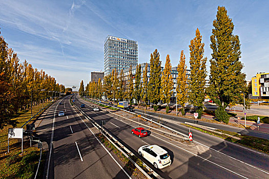 放射状,道路,风景,商业,建筑,法兰克福,黑森州,德国,欧洲