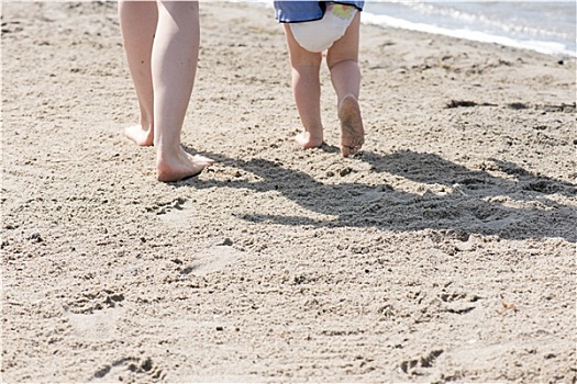 脚,女人,婴儿,海滩