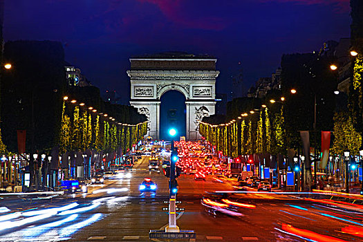 拱形,巴黎,凯旋门,日落,法国