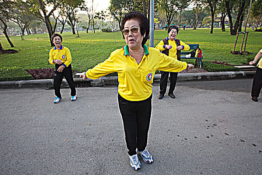 泰国,曼谷,老人,女性,练习,公园