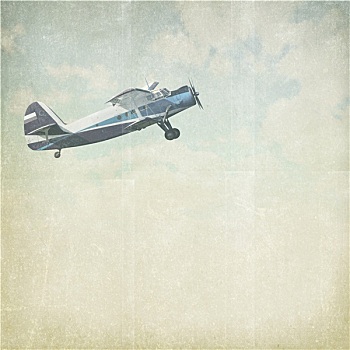 旧式,多云,背景,飞机