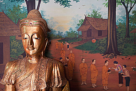 泰国,曼谷,道路,寺院,佛像,墙壁,艺术,乡村,生活