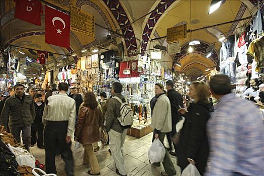摊亭,行人,大巴扎,遮盖,市场,大棚市场,商品,伊斯坦布尔,土耳其