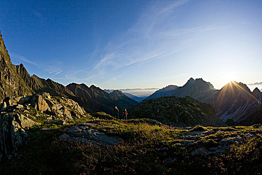 攀登,日出,阿尔卑斯山,奥地利