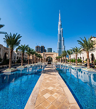 阿联酋迪拜古城皇宫酒店远眺哈利法塔