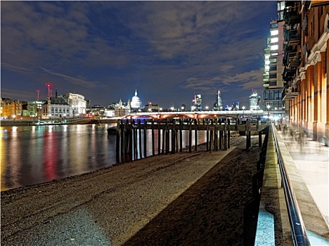 泰晤士河,桥,区域,夜晚,伦敦