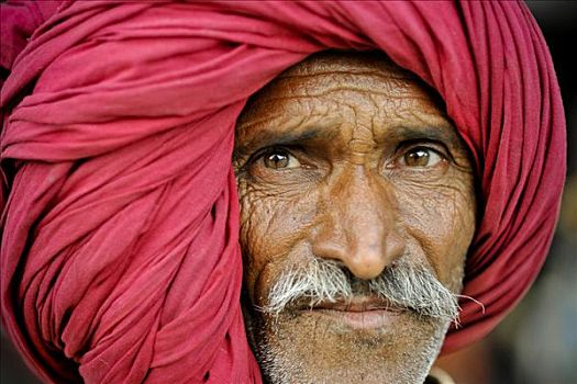 男人,穿,缠头巾,曼度,中央邦,北印度,亚洲