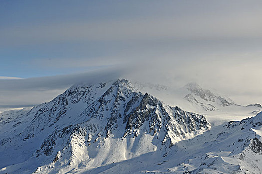 山,雪,清新,日落,滑雪胜地,法国