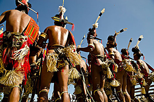 勇士,部落,表演,仪式,跳舞,犀鸟,节日,印度,亚洲