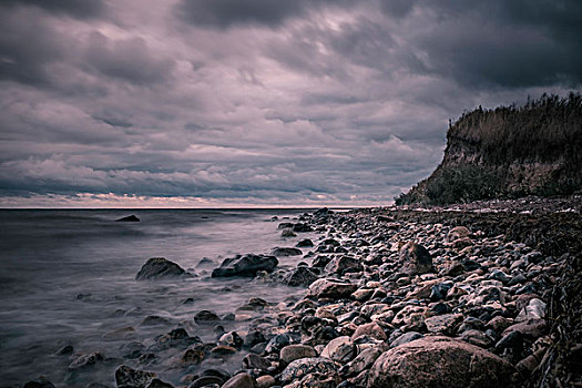 平和,石头,海滩,仰视,风暴,阴天,云,丹麦