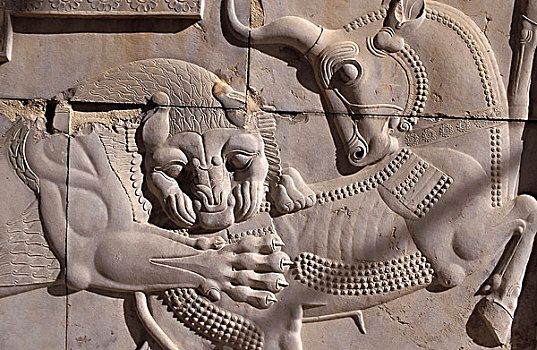 浅浮雕,狮子,吞吃,波斯波利斯,法尔斯,省,伊朗
