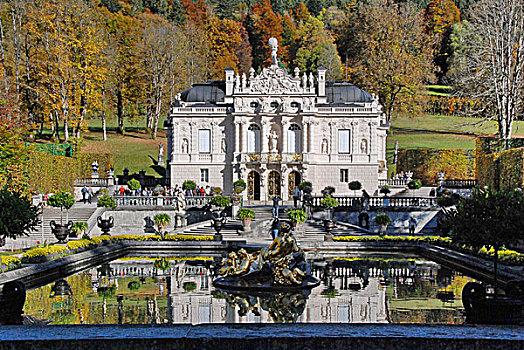 喷泉,城堡,林德霍夫堡,宫殿,巴伐利亚,德国,欧洲