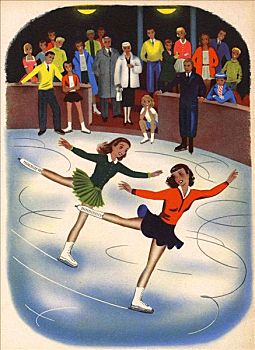 滑冰,插画,20世纪50年代