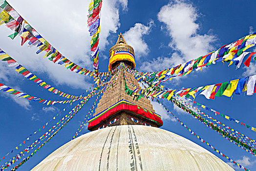 仰視,彩色,經幡,佛塔,佛教寺廟