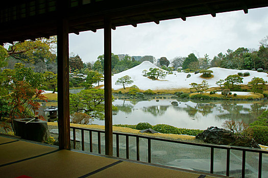 雪,秋天,花园,熊本,日本