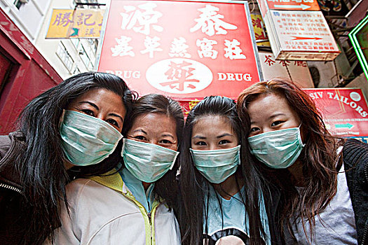 中国,香港,女孩,穿,感冒,面具