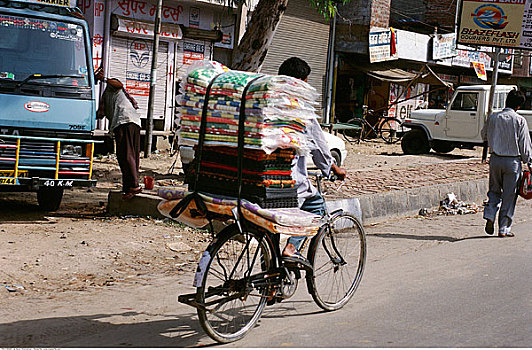 布,摊贩,自行车,瓦腊纳西,印度