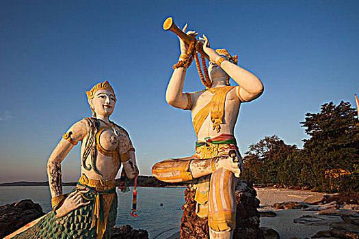 泰国,苏梅岛,海滩,笛子,美人鱼,雕塑