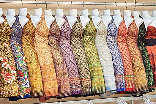 丝绸,服装,销售,收获,柬埔寨,亚洲