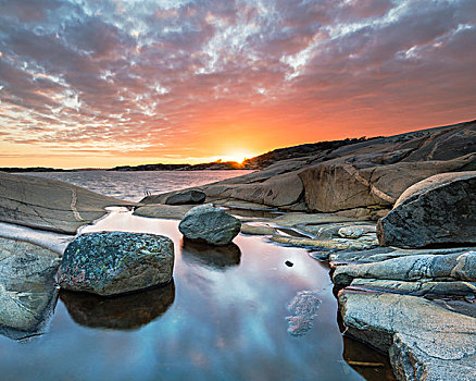 岩石海岸,日落